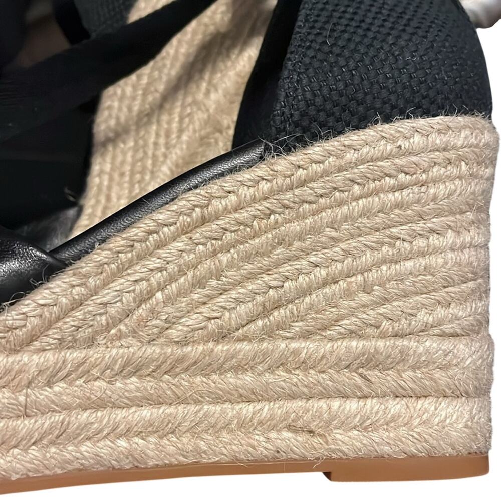 Cole Haan Cloudfeel Hampton Black Leather Natural Canvas Wedge Sandals Size 8 - Picture 6 of 6